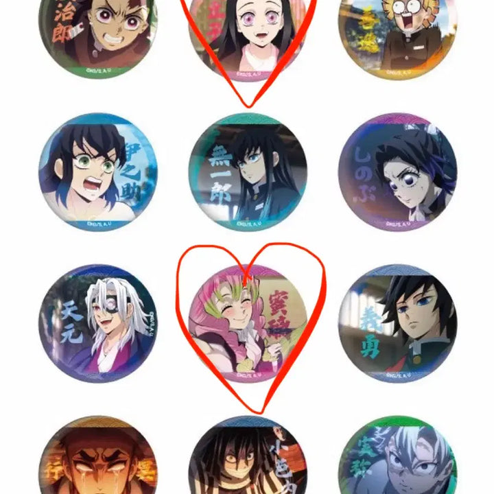 [BUNJANG] Demon Slayer Random Pin Badge &amp; Can Badge Set (Nezuko, Mitsuri) / 귀멸의칼날 랜덤 핀뱃지 캔뱃지 네즈코,미츠리