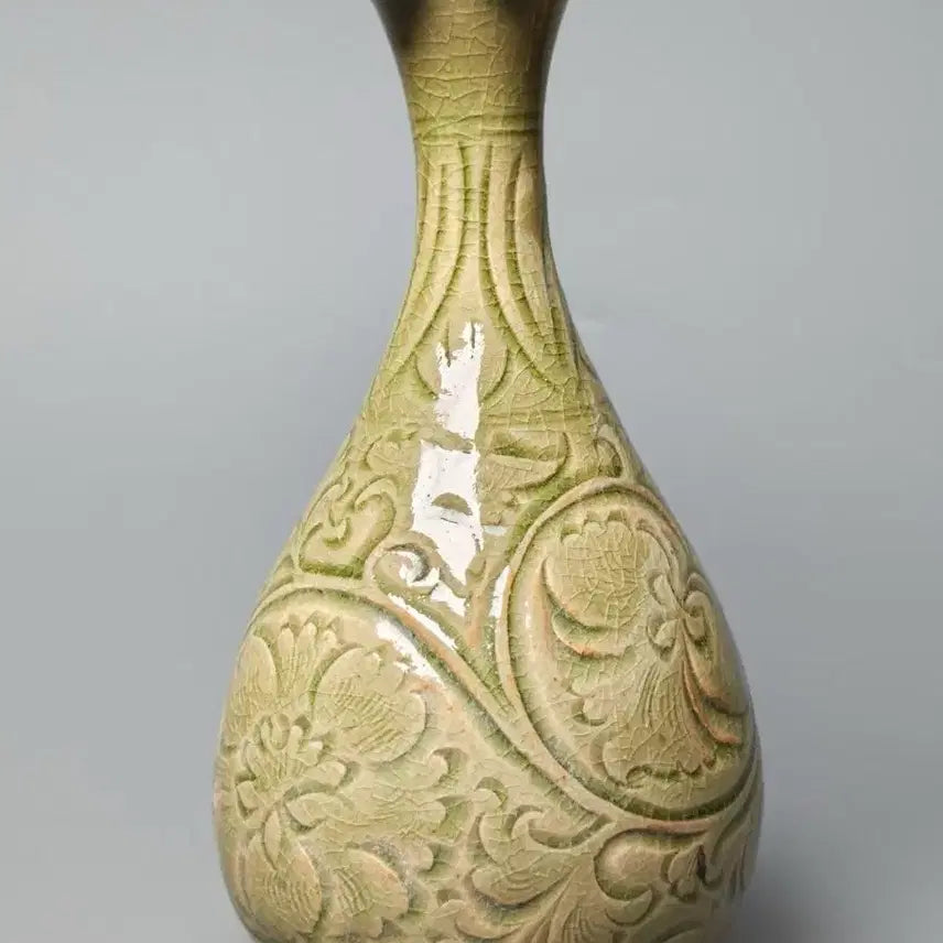 [BUNJANG] Goryeo Dynasty Celadon Vase with Incised Floral Pattern / 월주요 청자 음각화문 호춘병 중국도자기 골동품 고미술품 수집품