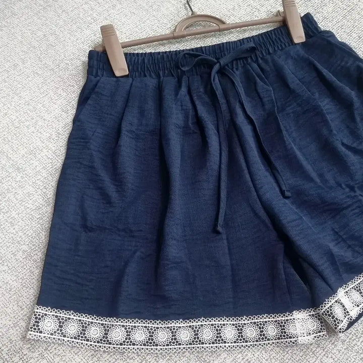 [BUNJANG] Navy Lace Banding Shorts Free Size / 새상품 네이비 밴딩 레이스 반바지 Free