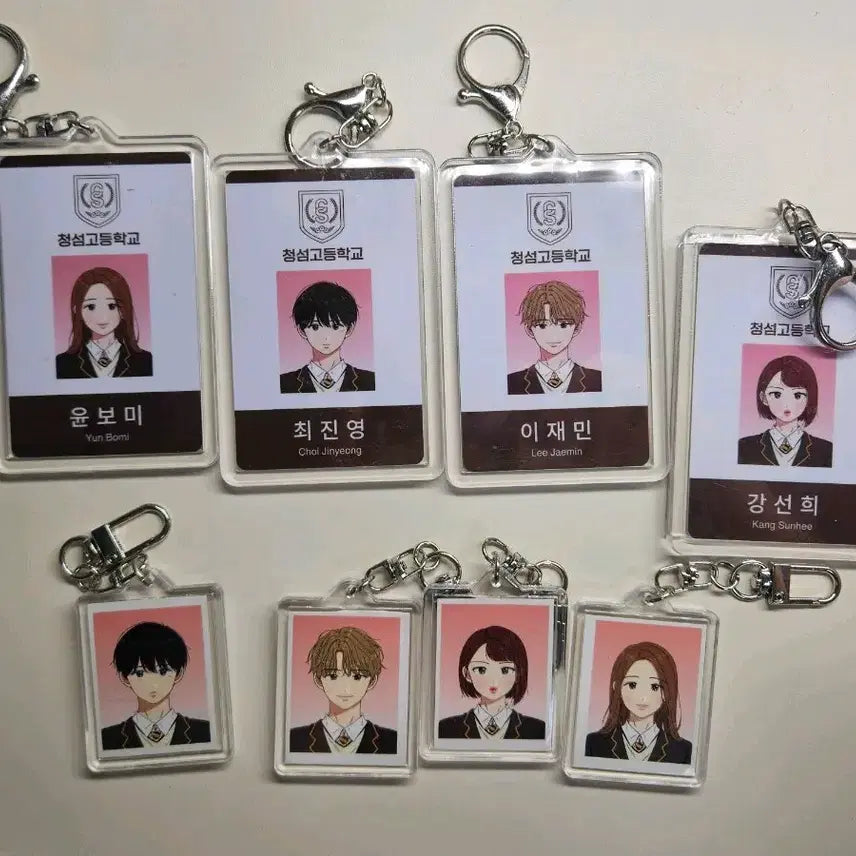 [BUNJANG] Youth Blossom Hardcover Student ID Keychain Set (4 Types) / 청춘블라썸 단행본 학생증 증명사진 키링 4종 세트 보미 진영 재민 선희
