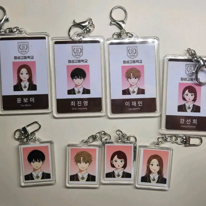 [BUNJANG] Youth Blossom Hardcover Student ID Keychain Set (4 Types) / 청춘블라썸 단행본 학생증 증명사진 키링 4종 세트 보미 진영 재민 선희