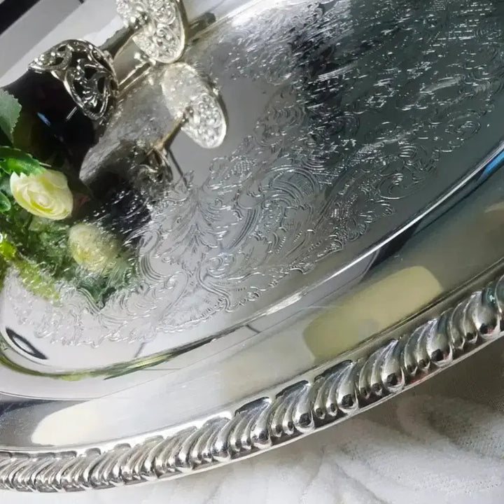 [BUNJANG] Wm. A. Rogers Silver Plated Brass Large Round Serving Tray (Canada, 14.75-inch) / 캐나다 빈티지 실버플레이트 네굽 대형 트레이( 문의)