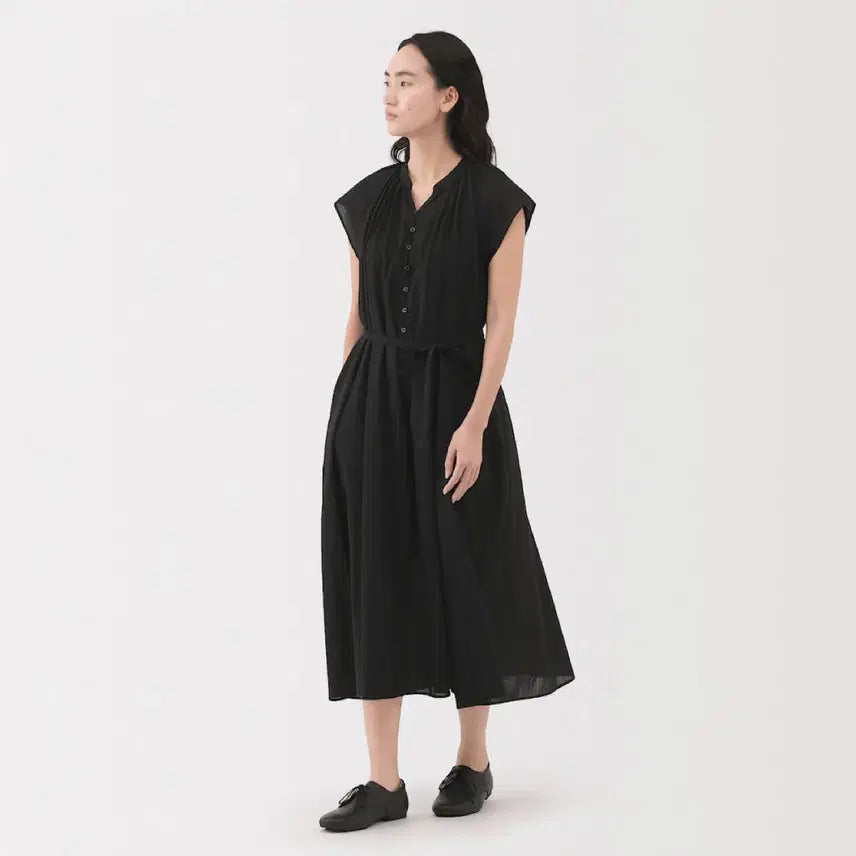 [SOLD OUT] 무인양품 프렌치 슬리브 원피스 S 블랙
