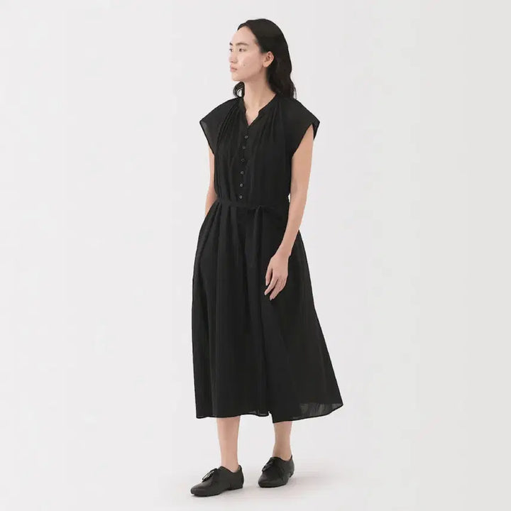[SOLD OUT] 무인양품 프렌치 슬리브 원피스 S 블랙