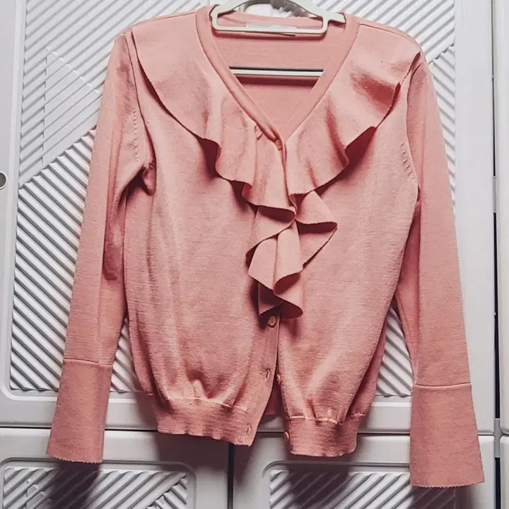 [BUNJANG] Olive Pink Ruffle Cardigan / 올리브 핑크색 프릴 가디건  