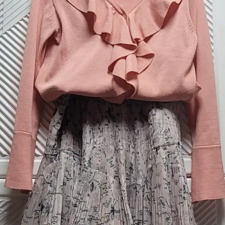 [BUNJANG] Olive Pink Ruffle Cardigan / 올리브 핑크색 프릴 가디건  