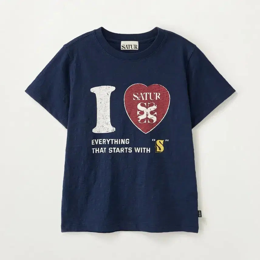 [BUNJANG] SATUR I Love Slub Short Sleeve T-Shirt Navy / 새터(SATUR) 아이러브 슬럽 반팔 티셔츠 네이비