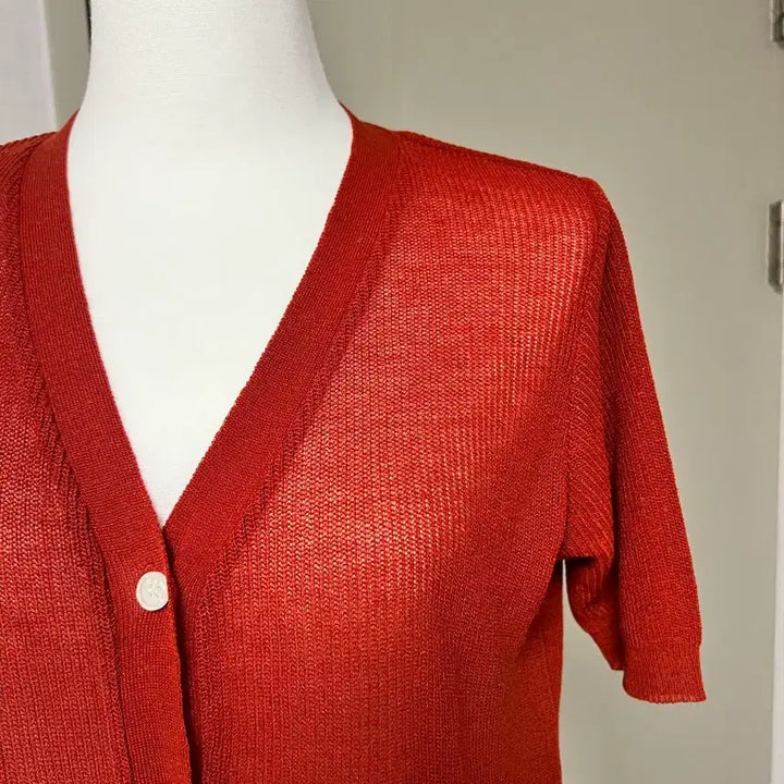 [BUNJANG] Red Short-Sleeve Knit Cardigan / 레드 반팔 니트 가디건