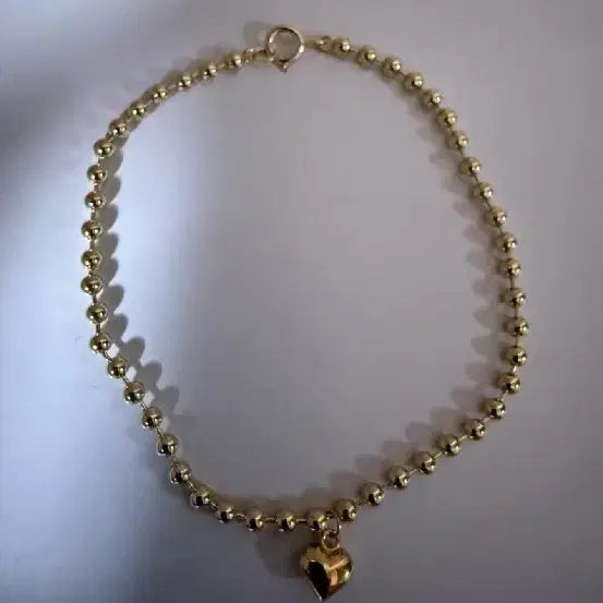 [BUNJANG] 14K Gold Heart Pendant Ball Chain Bracelet / 14금팔