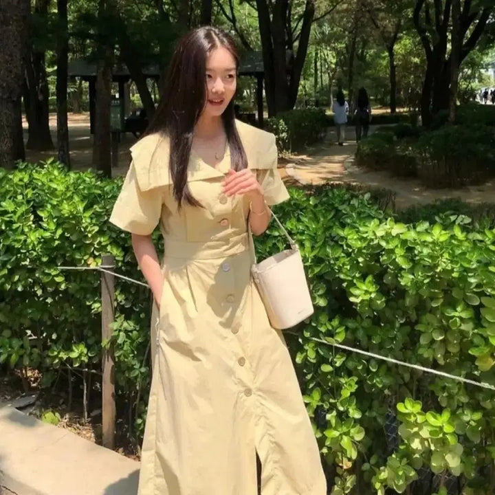 [BUNJANG] MOHAN Beige Collar Dress XS / 모한 베이지 카라 원피스XS