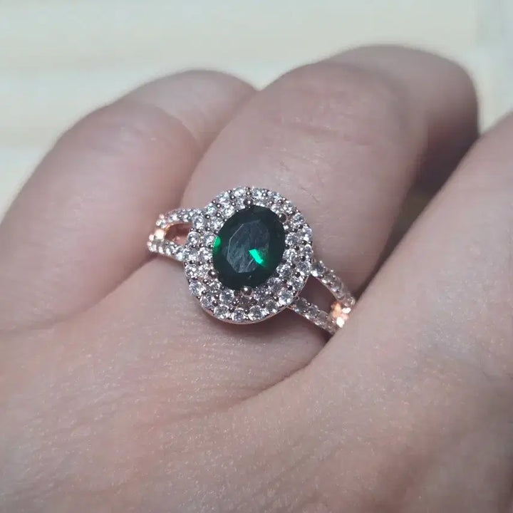 [SOLD OUT] 에메랄드 큐빅 반지 로즈골드(새상품.프리사이즈