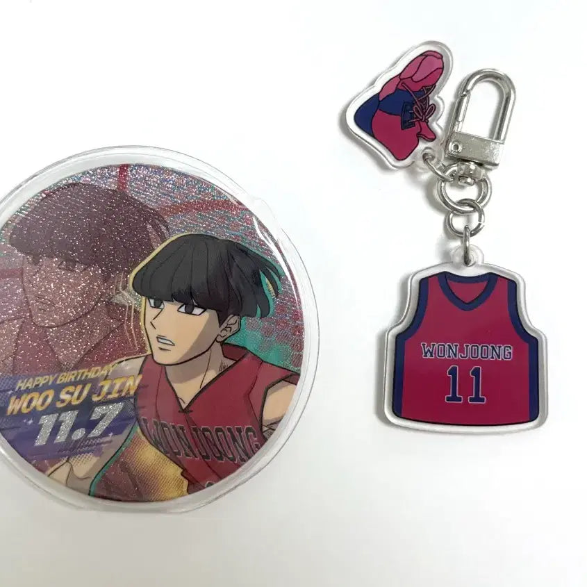 [BUNJANG] Garbage Time Woo Sujin Uniform Keyring and Can Badge Bundle Set / 가비지타임 갑타 우수진 캔뱃지 유니폼 키링 일괄