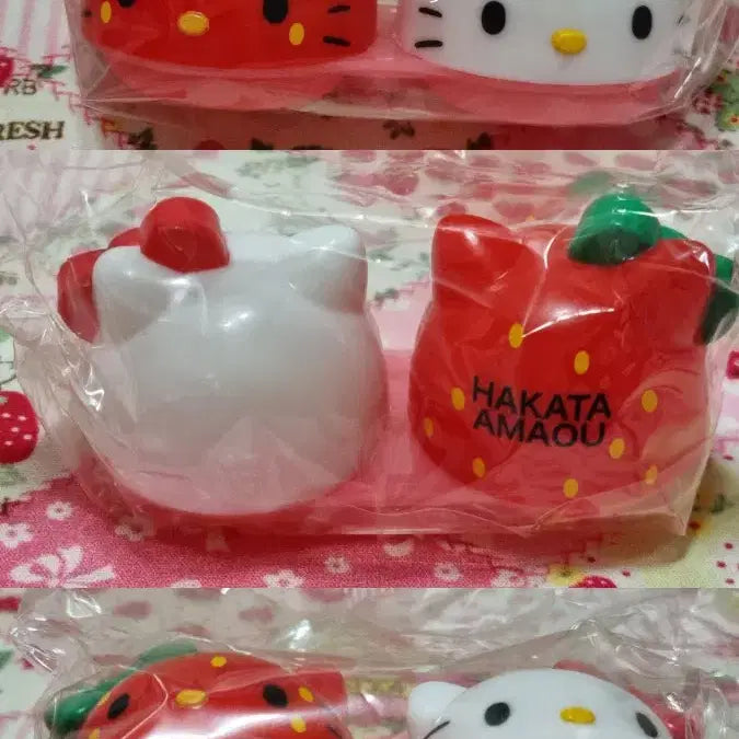 [BUNJANG] Classic Hello Kitty Strawberry Case Heart PET Bottle Cap Set (2 pcs) / 고전 헬로키티 딸기 케이스 하트 페트병 캡 2개 일괄