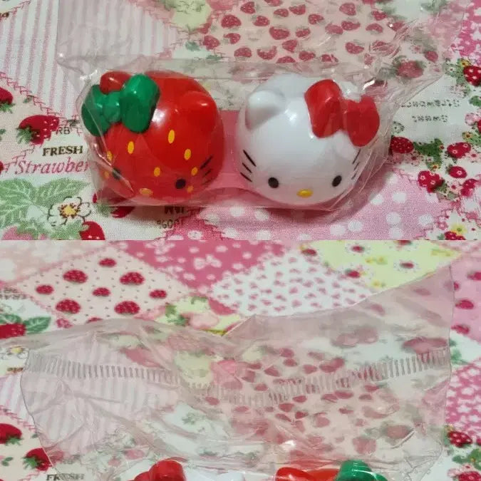 [BUNJANG] Classic Hello Kitty Strawberry Case Heart PET Bottle Cap Set (2 pcs) / 고전 헬로키티 딸기 케이스 하트 페트병 캡 2개 일괄