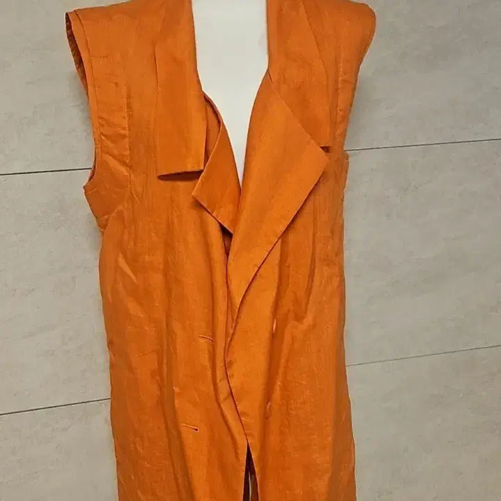 [BUNJANG] Orange Sleeveless Long Vest 100% Linen / 마 100프로 오렌지색 민소매 롱베스트