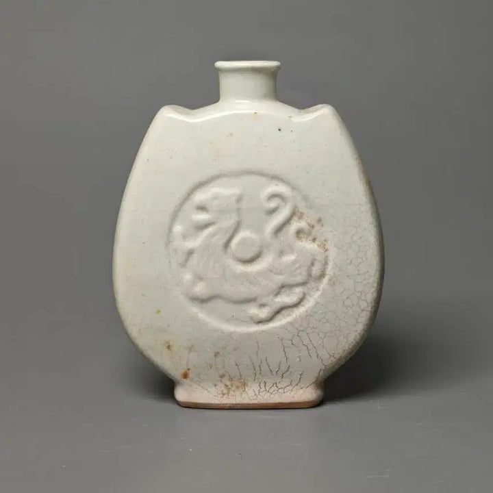 [BUNJANG] Qing Dynasty Longquan Kiln White Glaze Pressed Pattern Flask Celadon Porcelain Antique / [진품] 청대 후기 용천요 백유 압출문 편병 중국도자기 골동품 고미술품