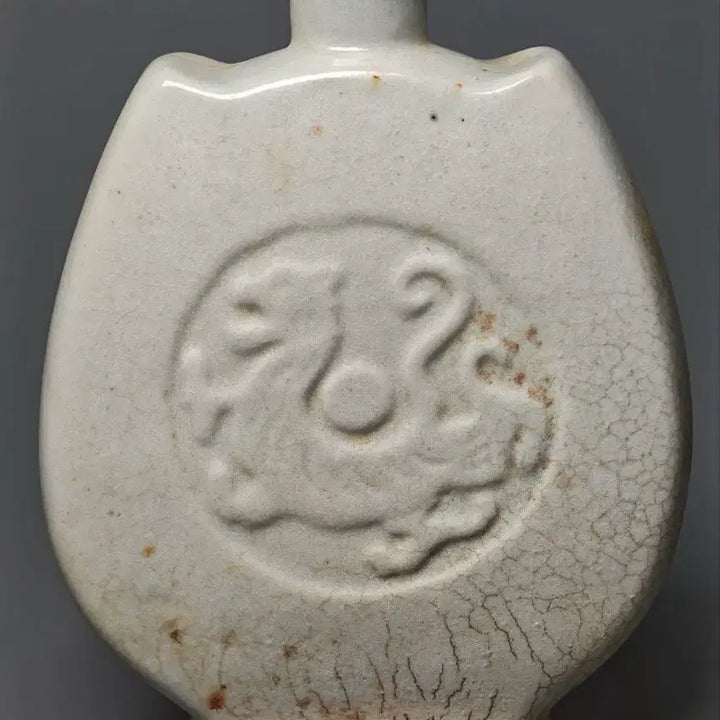 [BUNJANG] Qing Dynasty Longquan Kiln White Glaze Pressed Pattern Flask Celadon Porcelain Antique / [진품] 청대 후기 용천요 백유 압출문 편병 중국도자기 골동품 고미술품