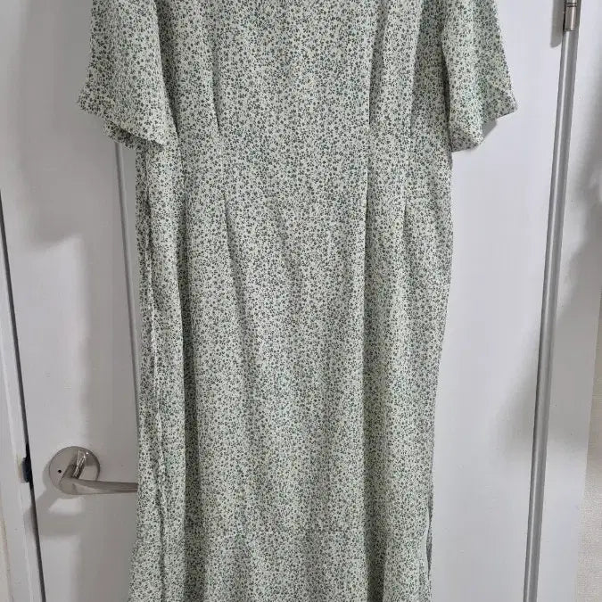 [BUNJANG] Square Neck Floral Print Long Dress - Mint / 스퀘어넥 롱원피스 민트