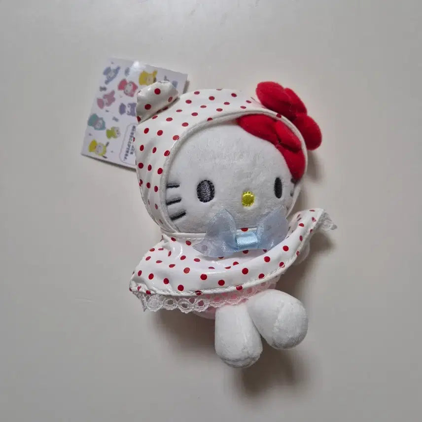 [BUNJANG] Sanrio Hello Kitty Dot Raincoat Keyring Plush Doll / 산리오 헬로키티 도트 우비 키링 인형