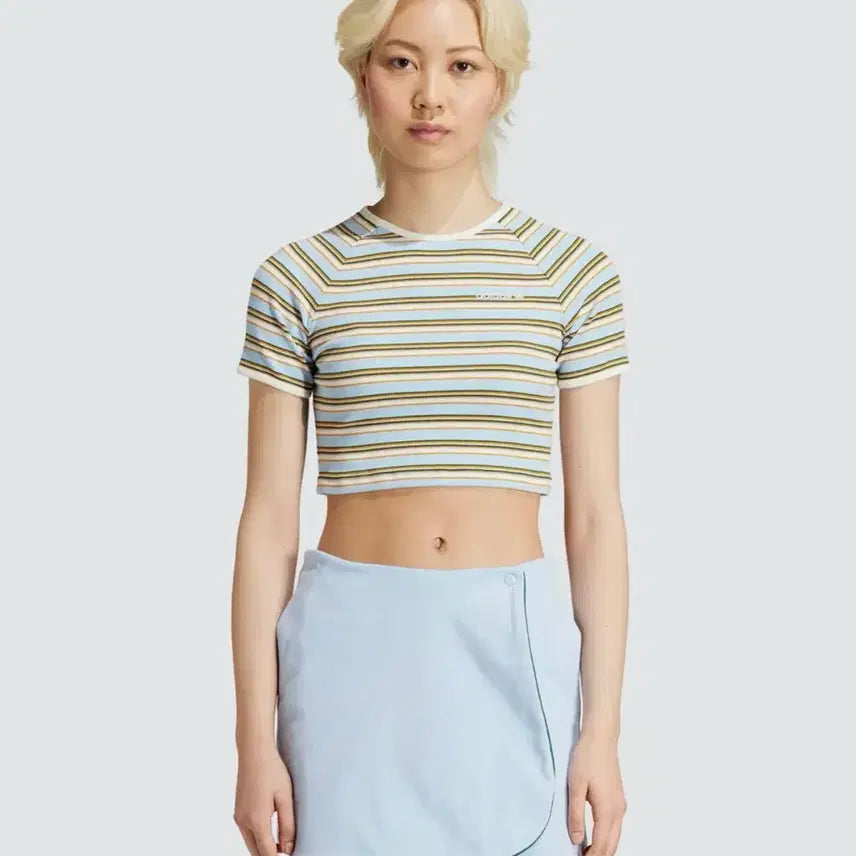 [BUNJANG] Adidas Rib Stripe T-Shirt - Sky Blue / 아디다스 립 스트라이프 티 - 스카이블루