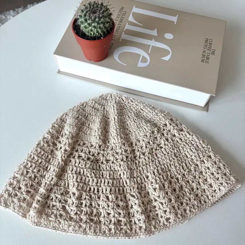 [BUNJANG] Cotton Crochet Summer Bucket Hat / 코튼 크로셰 여름 버킷햇 뜨개모자