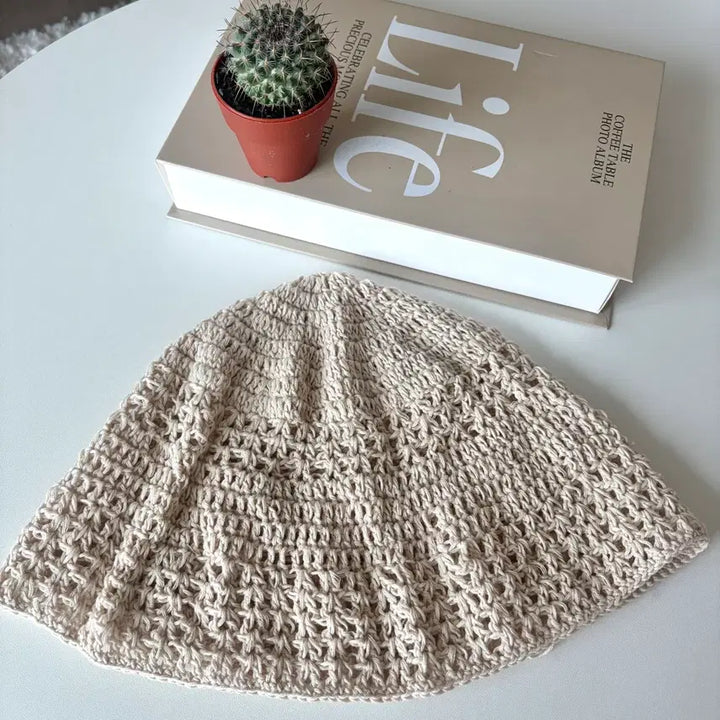 [BUNJANG] Cotton Crochet Summer Bucket Hat / 코튼 크로셰 여름 버킷햇 뜨개모자