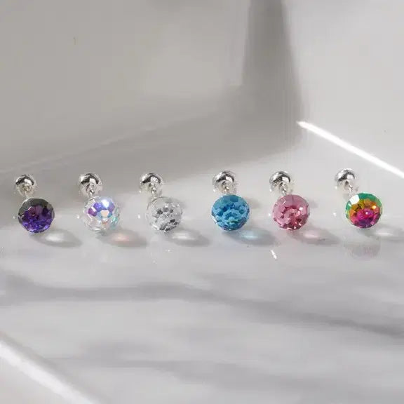 [BUNJANG] Rainbow Cubic Zirconia Piercing (Silver 925) Earrings / 무지개 피어싱 (실버925) 은귀걸이 은피어싱 컬러큐빅