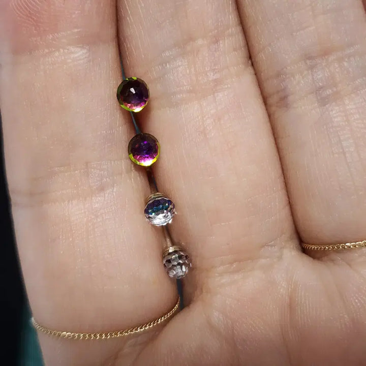 [BUNJANG] Rainbow Cubic Zirconia Piercing (Silver 925) Earrings / 무지개 피어싱 (실버925) 은귀걸이 은피어싱 컬러큐빅