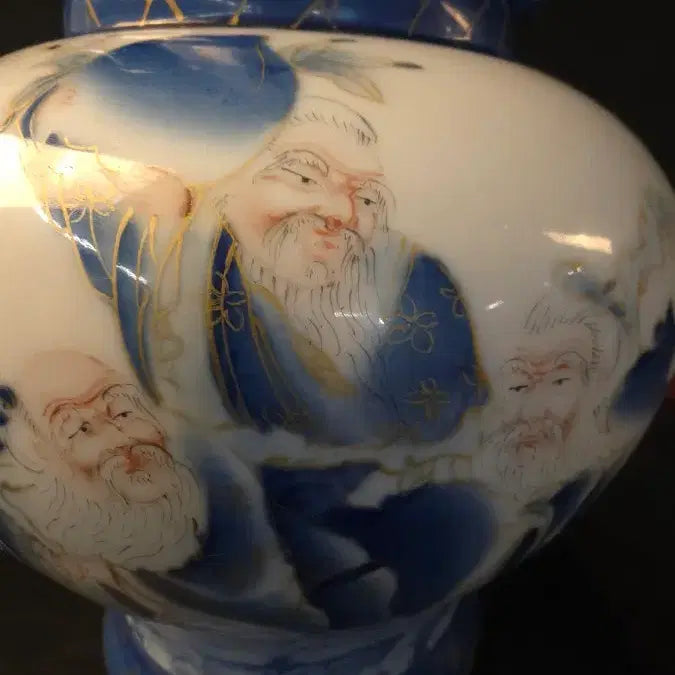 [BUNJANG] Celadon Porcelain Blue and Gold Five Auspicious Figures Porcelain Vase / 260807-7 청화금채 오선도 양이장경병