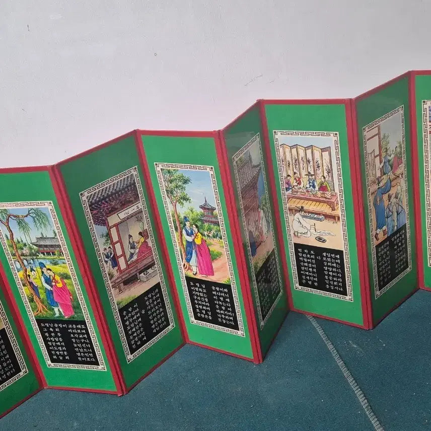 [BUNJANG] 1970s Miniature Folding Screen with Korean Folk Art and Scenery / 옛날관광미니병풍(춘향이,법주사)