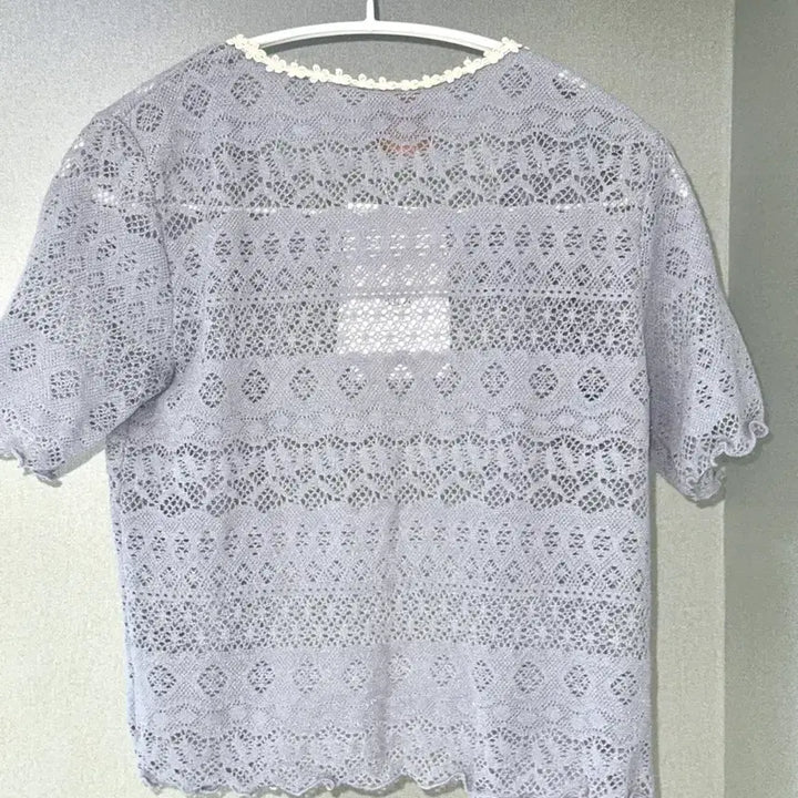 [BUNJANG] Ganissong Flower Lace Short Sleeve Cardigan Light Purple / (새상품)가니송 플라워 레이스 반팔 가디건 라이트 퍼플