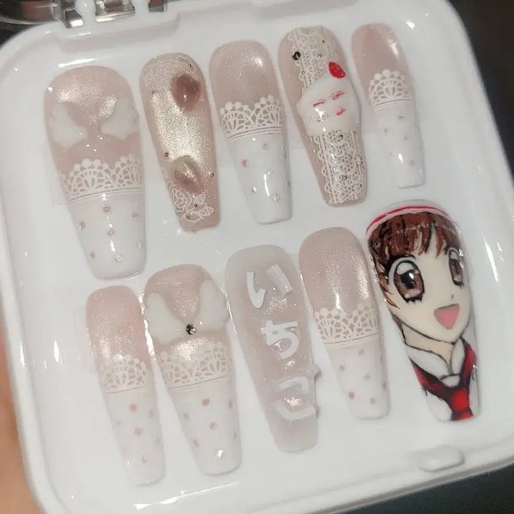[BUNJANG] Handmade Strawberry Ichigo Nail Tips / 꿈빛파티시엘 딸기 이치고  수제네일팁