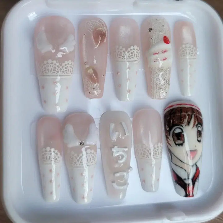 [BUNJANG] Handmade Strawberry Ichigo Nail Tips / 꿈빛파티시엘 딸기 이치고  수제네일팁