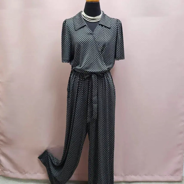 [BUNJANG] Plastic Island Pattern Lapel Style Jumpsuit / 플라스틱아일랜드 패턴 카라 랩스타일 점프수트