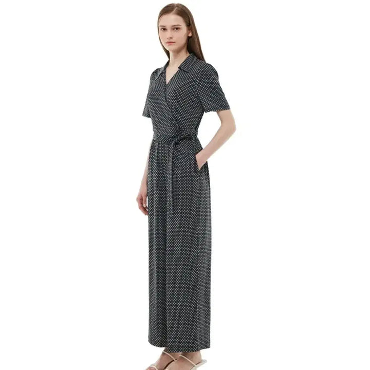 [BUNJANG] Plastic Island Pattern Lapel Style Jumpsuit / 플라스틱아일랜드 패턴 카라 랩스타일 점프수트