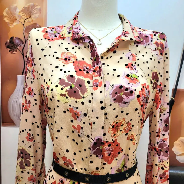 [BUNJANG] Giamba Silk Floral Print Blouse and Flare Skirt Set / 지암바 Giamba 실크 스커트 셋업