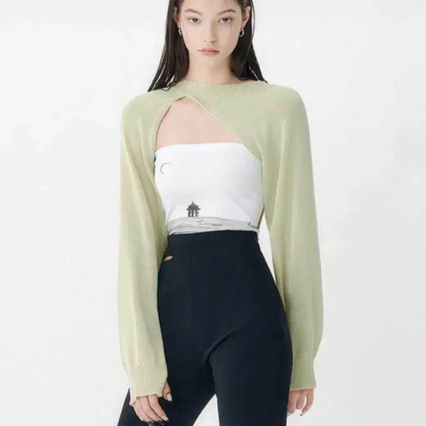 [BUNJANG] Yuse Asymmetrical Bolero Knit Ivory (Summer) / [유즈] yuse 언발란스 볼레로 니트 아이보리 (여름용)