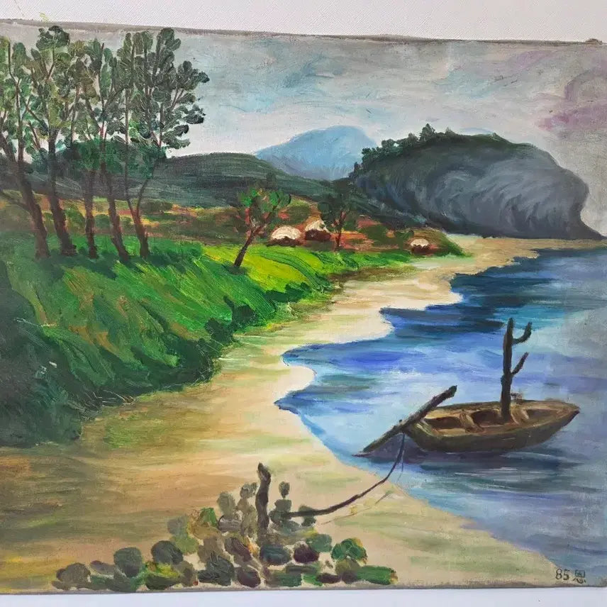 [BUNJANG] Seascape Oil Painting - Coastal Village Scene / [8호] 감성적인 해변 어촌 풍경화 유화