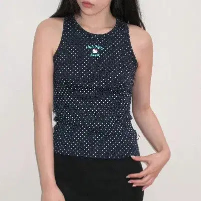 [BUNJANG] RAIVE x HELLO KITTY Sleeveless Navy Polka Dot T-Shirt / RAIVE X HELLO KITTY Sleeveless 레이브