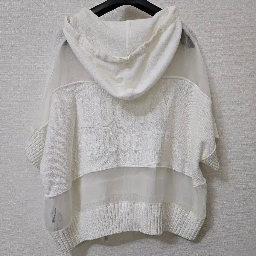 [BUNJANG] Lucky Chouette Chiffon Color-Block Logo Hooded Knit / 럭키슈에뜨 반전매력  쉬폰배색  로고 후드니트