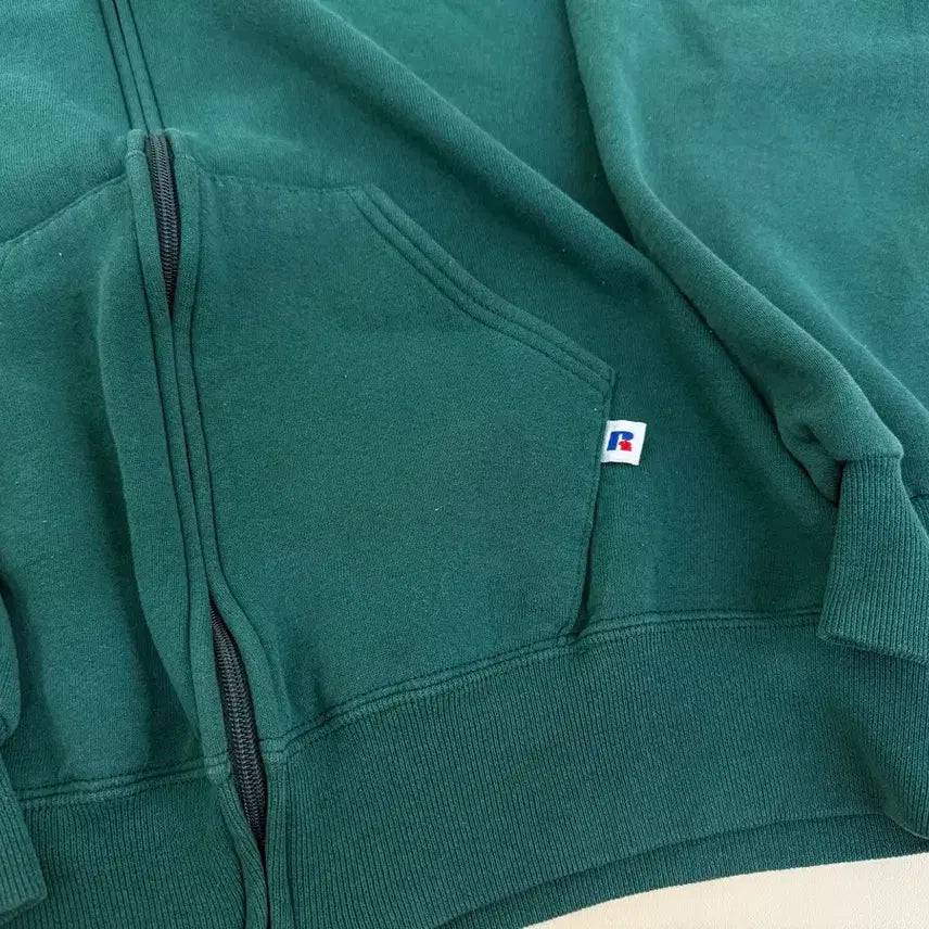 [BUNJANG] 90s Russell Athletic Zip-Up Hoodie - Forest Green (XL) / [XL] 90s 러셀 애슬레틱 포레스트 그린 집업 후드