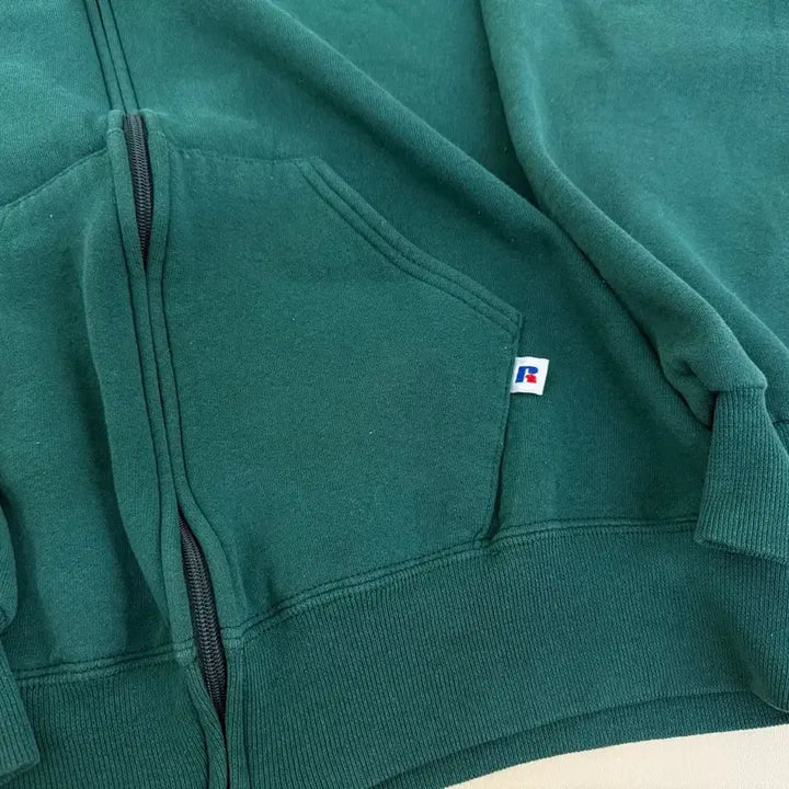 [BUNJANG] 90s Russell Athletic Zip-Up Hoodie - Forest Green (XL) / [XL] 90s 러셀 애슬레틱 포레스트 그린 집업 후드