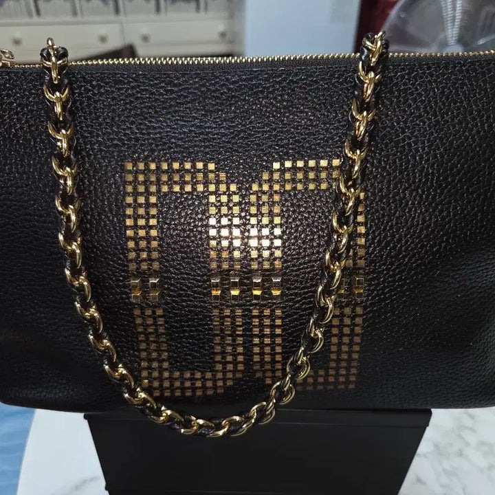 [BUNJANG] Daks DD Chain Shoulder Bag Black Leather / 닥스 DD 체인 숄더백 블랙