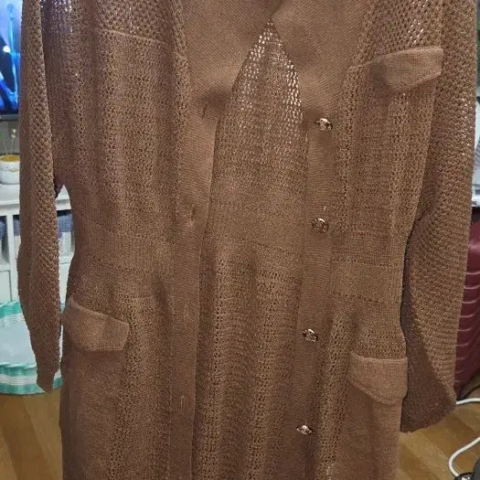 [BUNJANG] High-End Brand Brown Knit Long Cardigan / 고급 브랜드 브라운 니트 롱 가디건