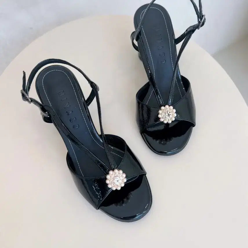 [BUNJANG] Handmade Enamel Slingback Sandals (225) / 수제화 에나멜 슬링백 샌들 225