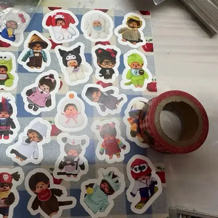 [BUNJANG] Monchhichi Sticker &amp; Masking Tape Bundle Set / Monchhichi 스티커 마테 세트 일괄