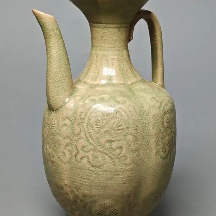 [BUNJANG] Joseon Dynasty Celadon Inlaid Floral Ewer / 월주요 청자 음각 화문 주자 주전자 중국도자기 골동품 고미술품 수집품