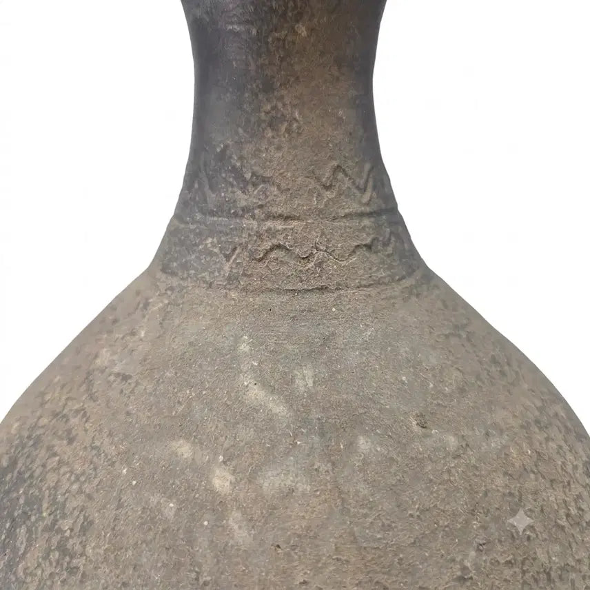 [BUNJANG] Goryeo Dynasty Double Wavy Pattern Earthenware Bottle with Natural Glaze / 골동품 고려시대 토기 이중물결문 병 자연유약