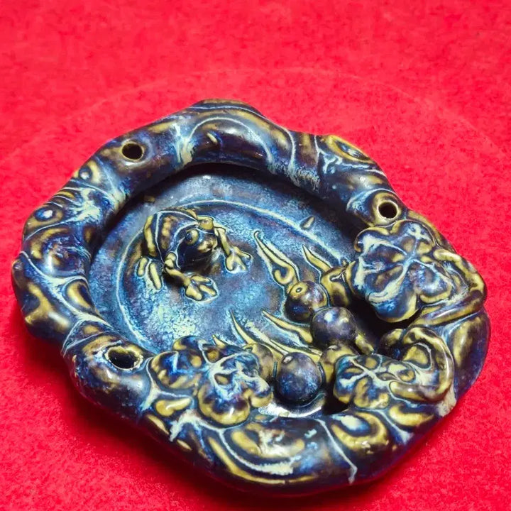 [BUNJANG] Rare Large Antique Celadon Glaze Lotus Frog Brush Washer / Water Dropper (581g) / [희귀 대형] 묵직한 요변 백동 유약 연잎 개구리 필세/연적 판매 (58