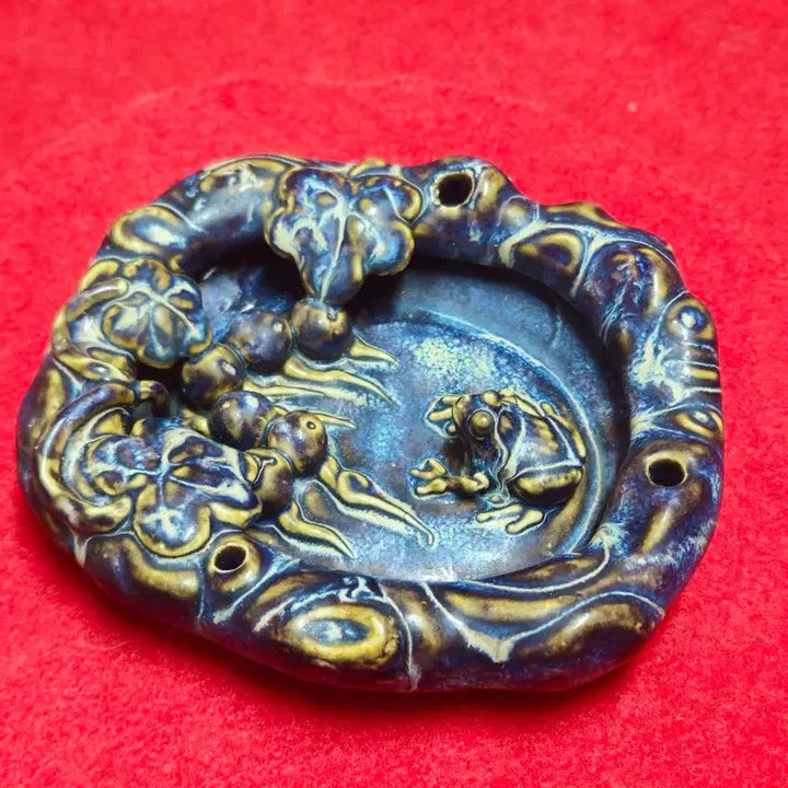 [BUNJANG] Rare Large Antique Celadon Glaze Lotus Frog Brush Washer / Water Dropper (581g) / [희귀 대형] 묵직한 요변 백동 유약 연잎 개구리 필세/연적 판매 (58